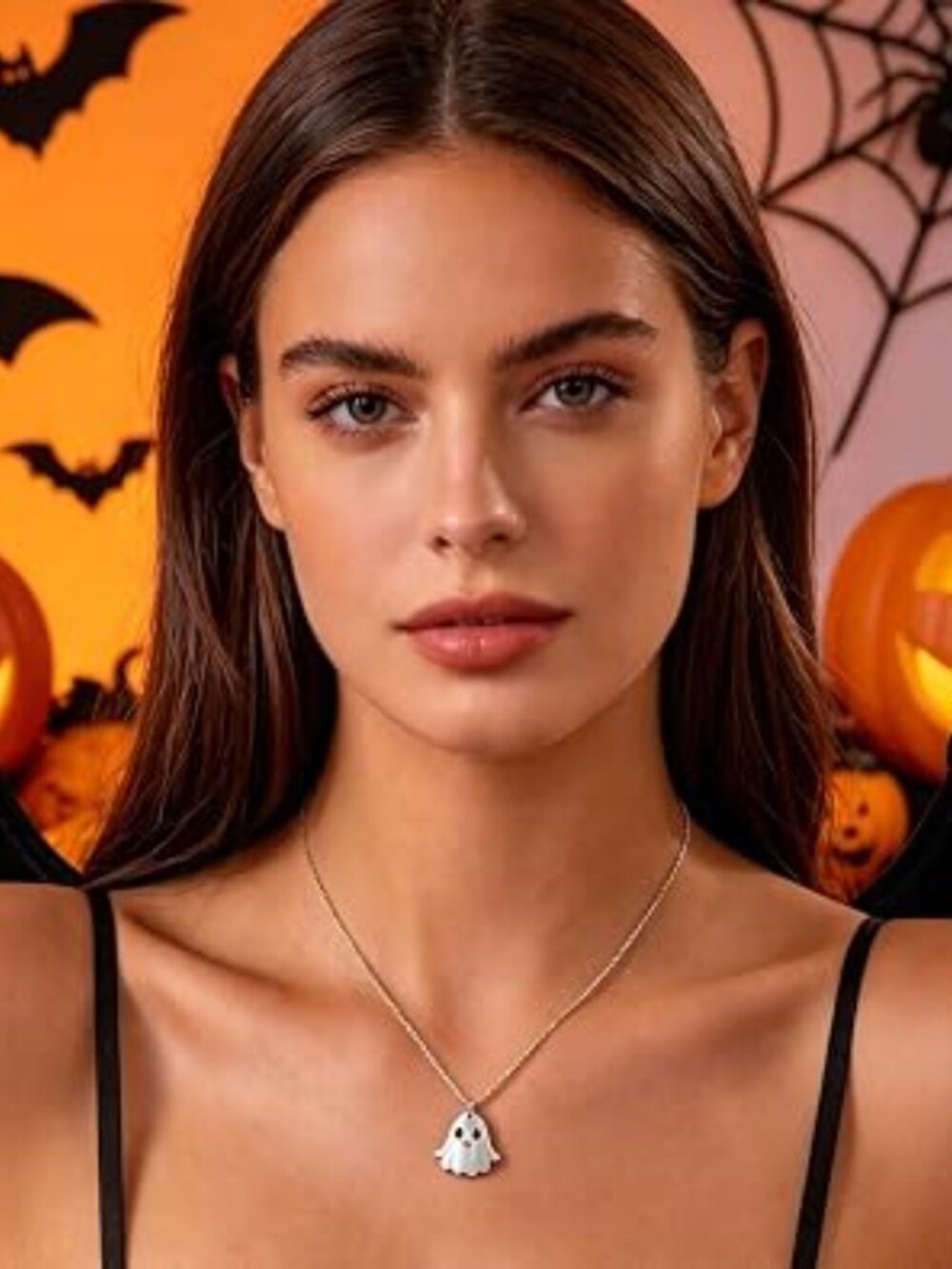 Neiman Marcus Silver Halloween Ghost Necklace